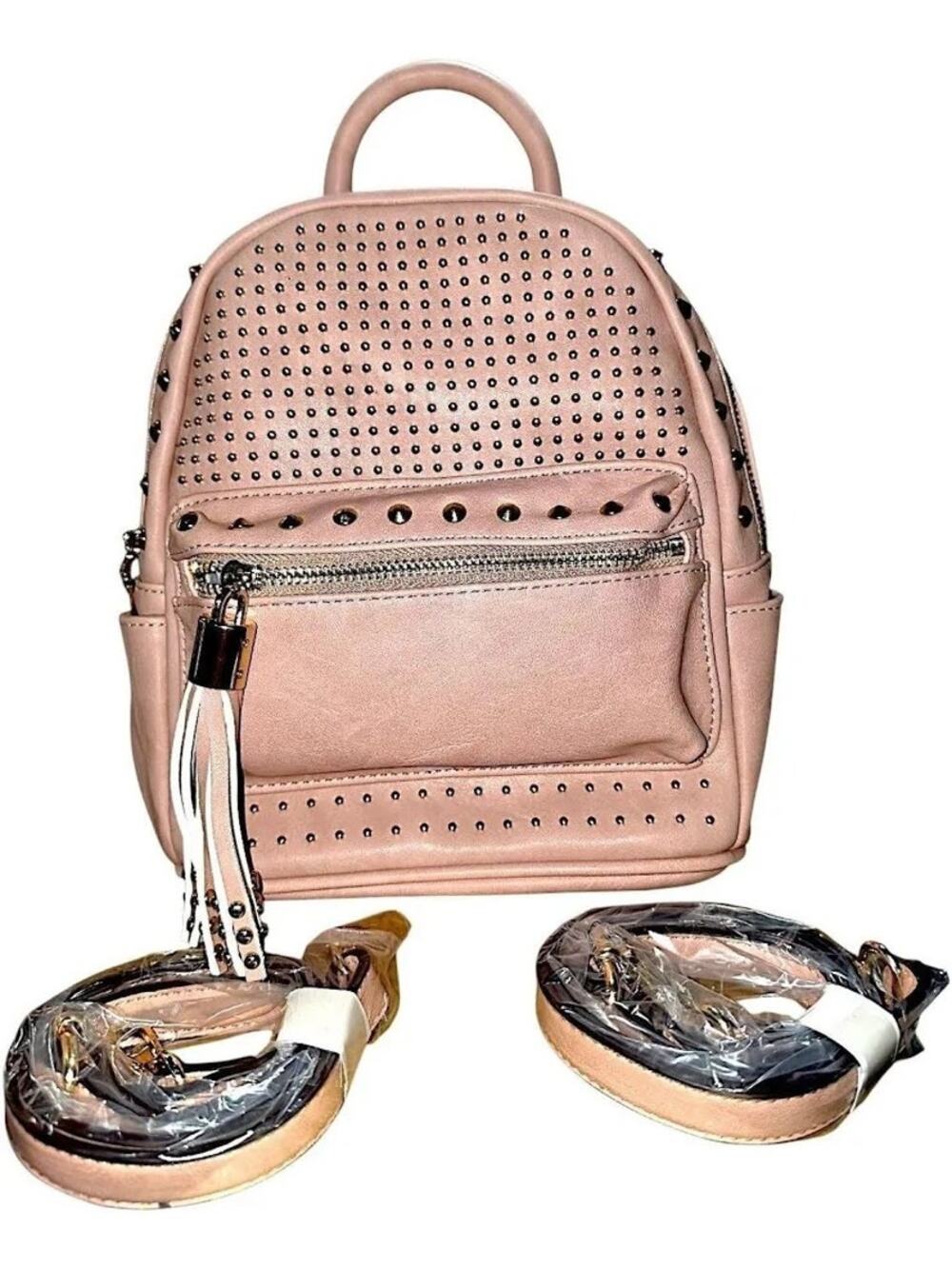 Brentano Vegan Leather Studded Backpack Purse Bag Blush Pink NEW ~ Small